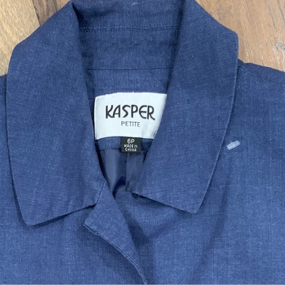 Kasper Navy Blue Floral Eyelet Linen Blazer Size 6P - Picture 5 of 8